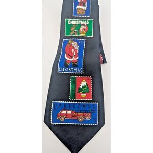 Everyday Tie Men's Christmas Stamp firetruck tree reindeer 29c Santa tie